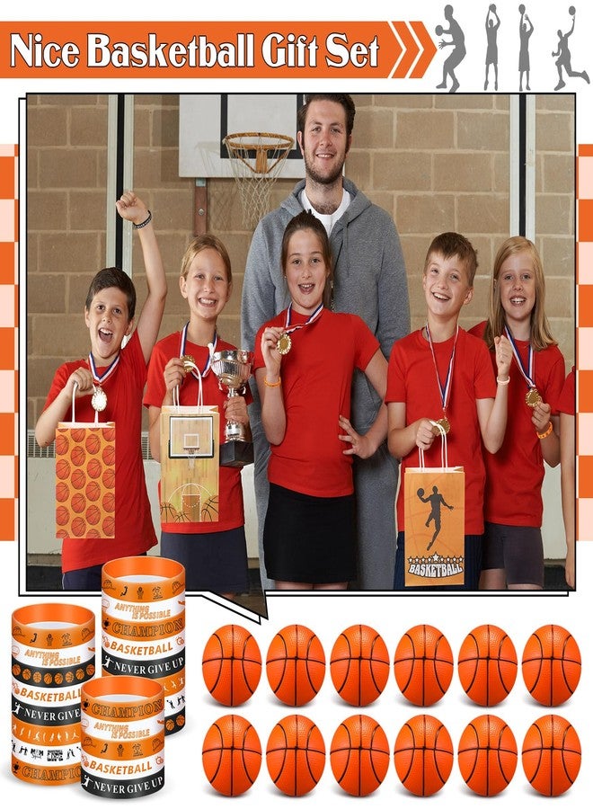 ShinyRelief مجموعة هدايا حفلات كرة السلة من ShinyRelief، 72 قطعة، تتضمن 24 كيس هدايا ورقي، 24 سوار معصم سيليكون، 24 كرة ضغط رياضية، وحشوات لأكياس الهدايا، ومستلزمات حفلات أعياد الميلاد ذات الطابع الرياضي. - Image 2